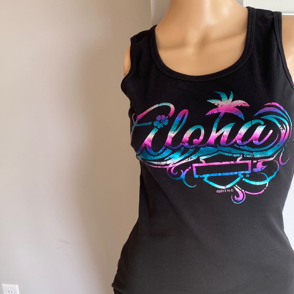 Harley Davidson women’s size small black teal purple tank top